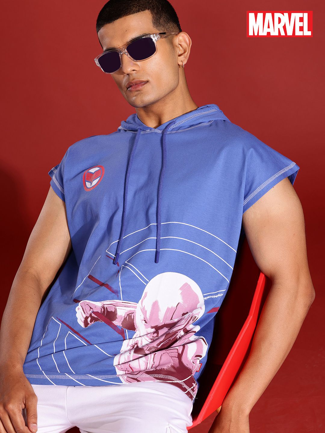 MARVEL STREET Flacon Print Hooded Pure Cotton Relaxed Fit T-shirt with Inverted Stitches