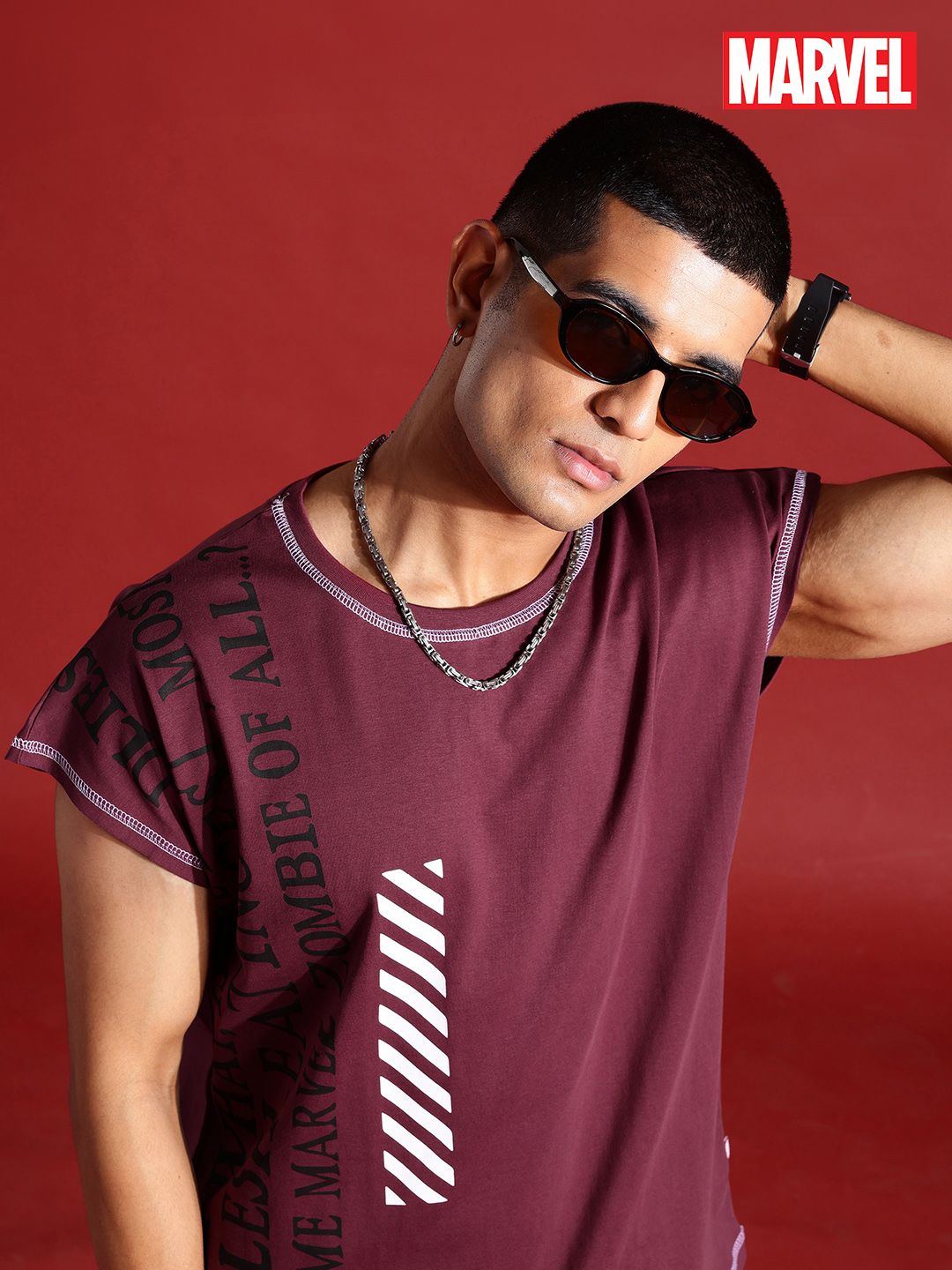 MARVEL STREET Men Typography Printed Pure Cotton Relaxed Fit T-shirt