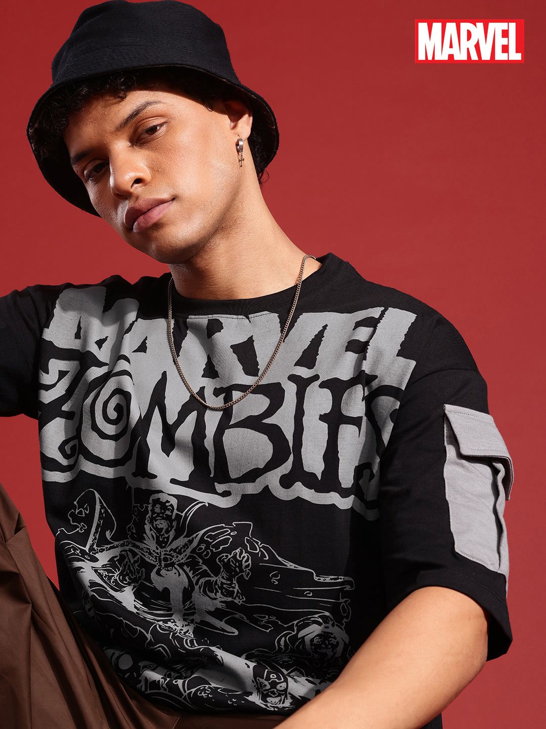 MARVEL STREET Printed Drop-Shoulder Sleeves Pure Cotton Relaxed Fit T-shirt