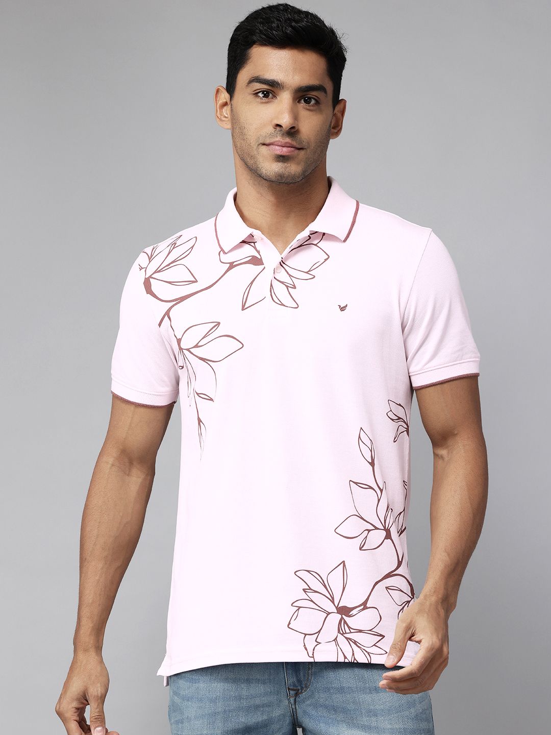 Blackberrys Men Floral Printed Polo Collar Slim Fit T-shirt