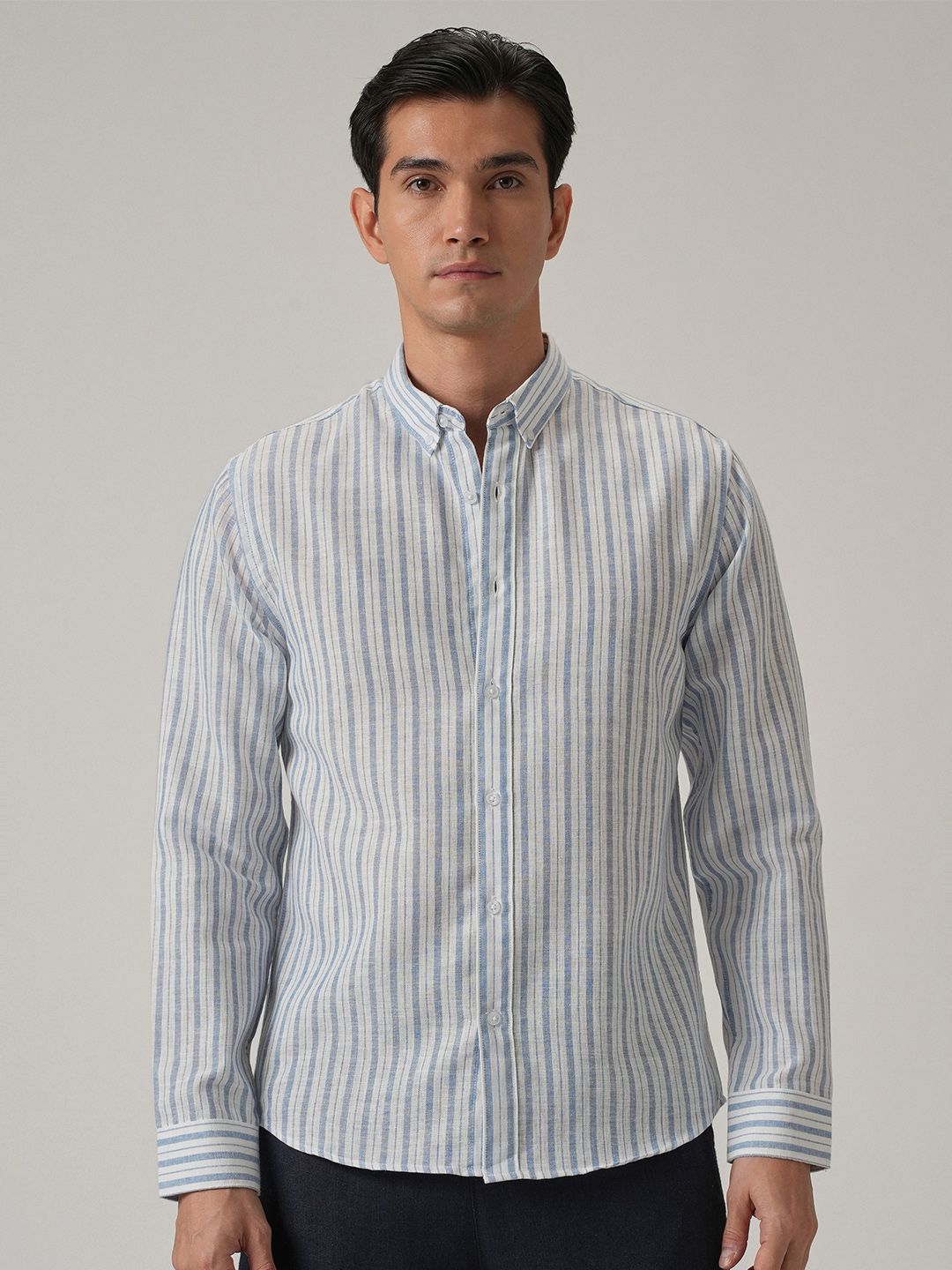 Banana Club Men Classic Slim Fit Semi Sheer Striped Casual Shirt
