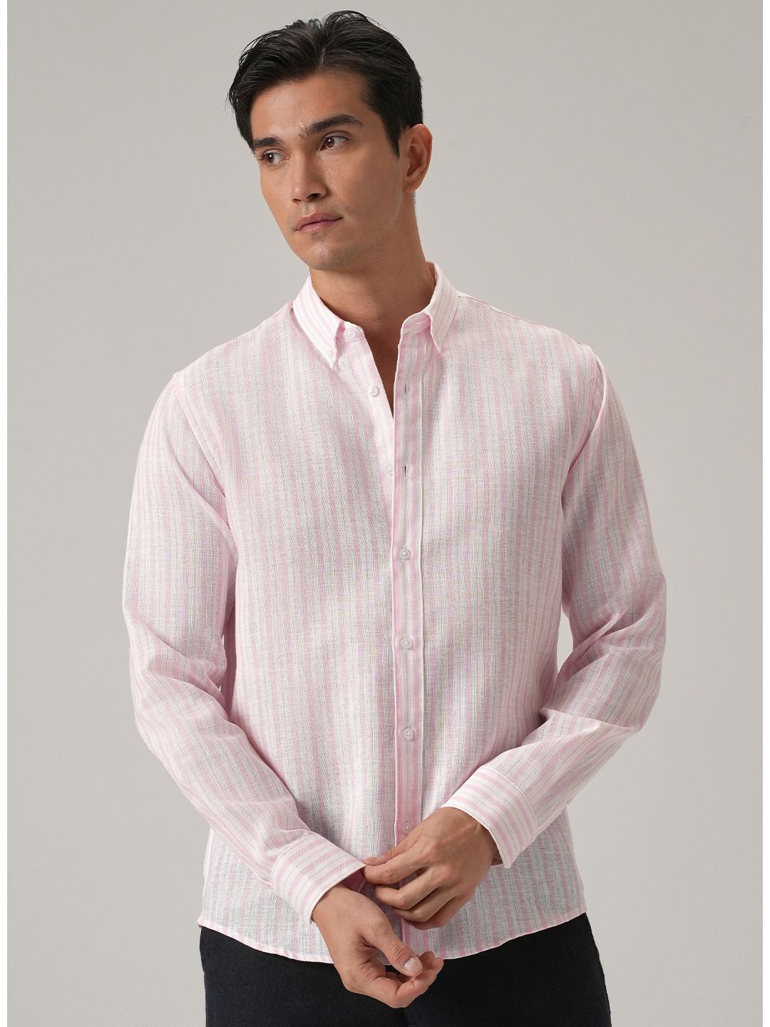 Banana Club Men Classic Slim Fit Semi Sheer Striped Casual Shirt