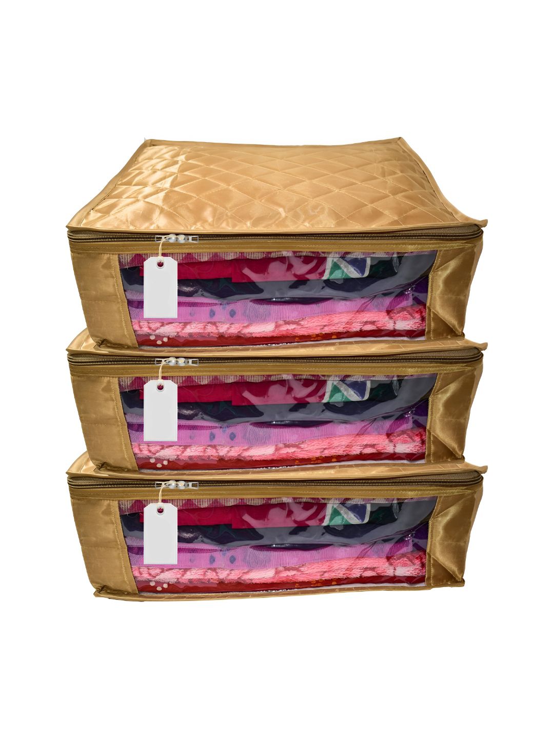 Ajabh Gold Toned 3 Pieces Satin Drawer Organisers