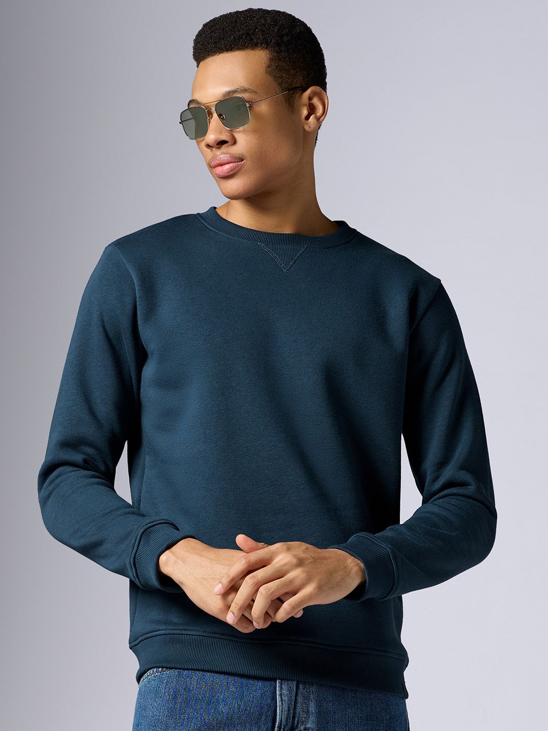 Buy XYXX Men Cotton Slim Fit Long Sleeves Round Neck Solid Blue