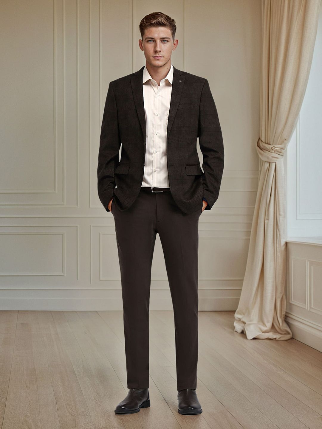 Arrow Checked Slim-Fit Single Breasted Formal Blazer