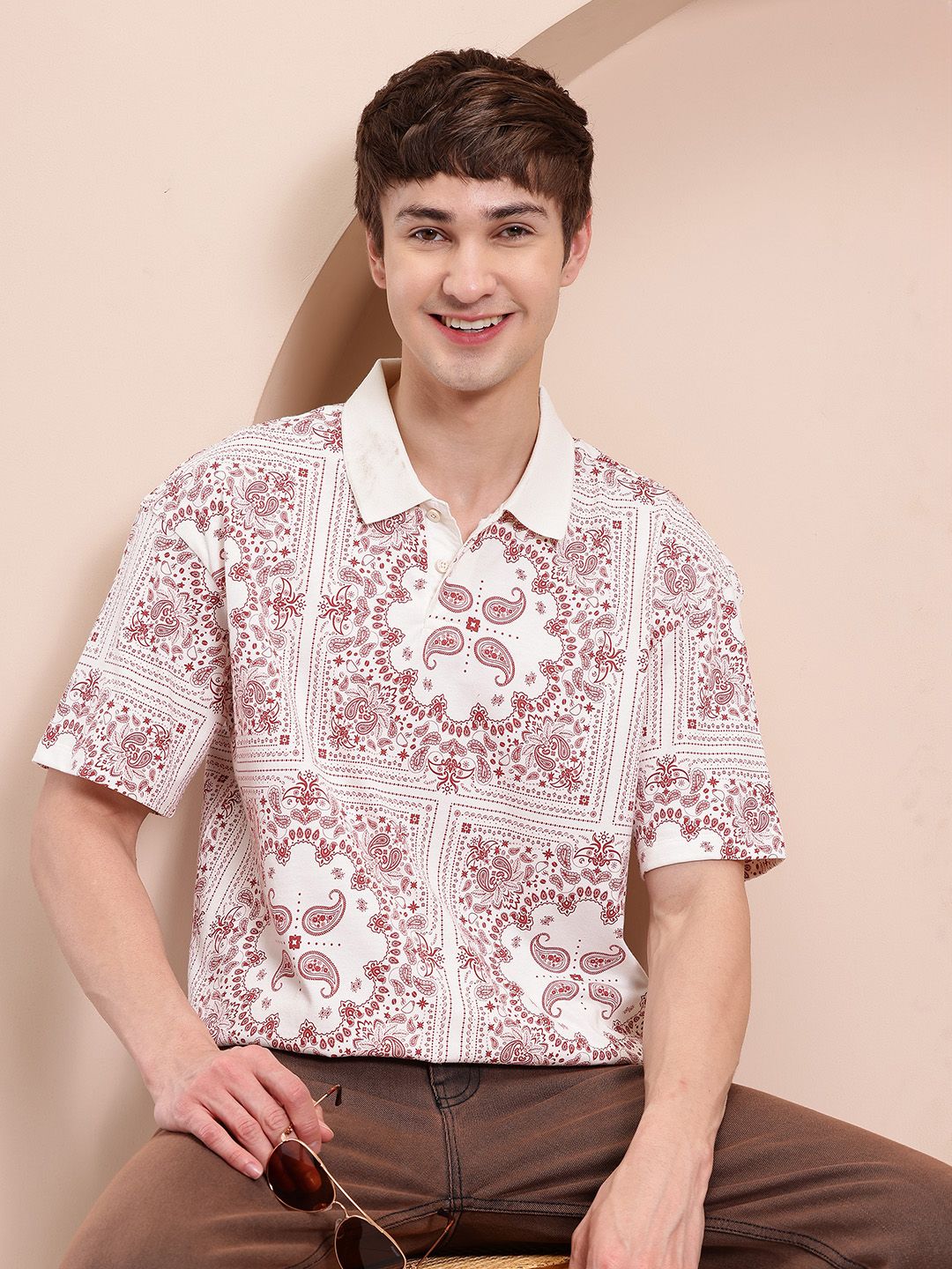 Mast & Harbour Men Printed Polo Collar Relaxed Fit T-shirt