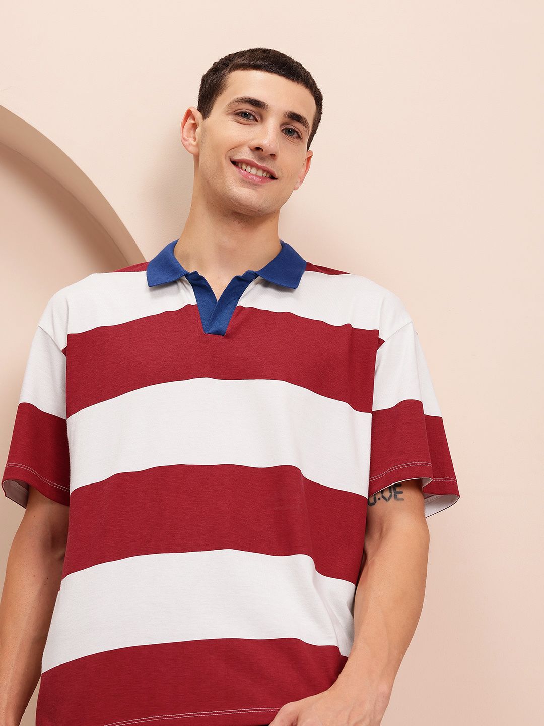 Mast & Harbour Men Striped Relaxed Fit T-shirt