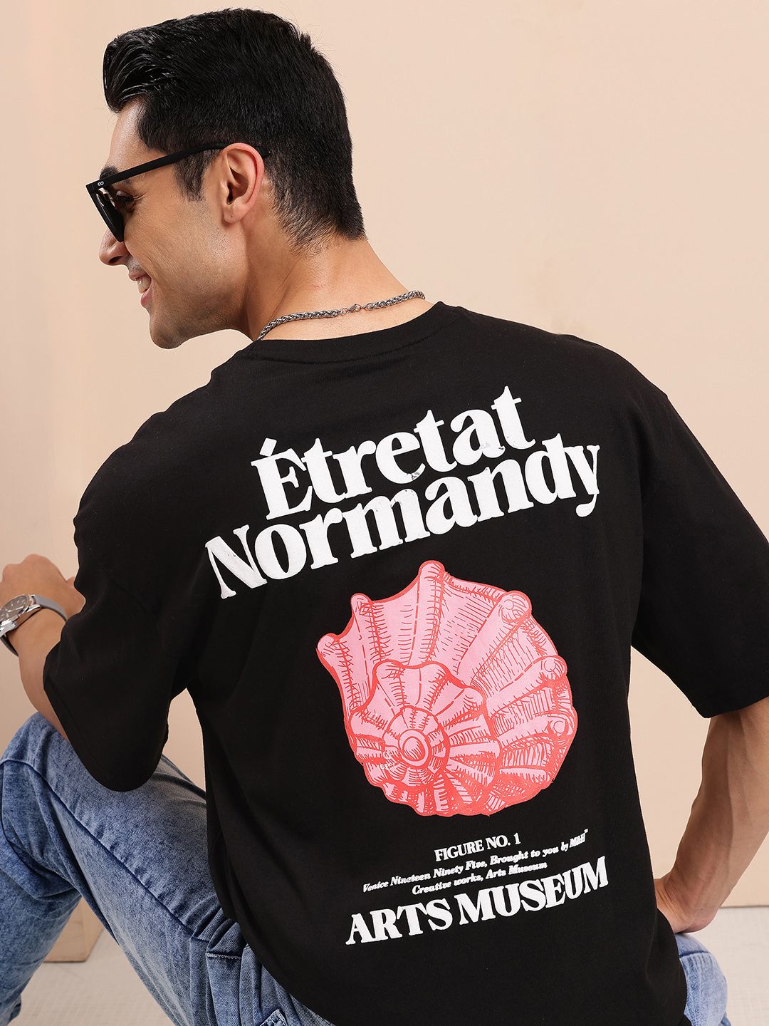 Mast & Harbour Typography Printed Drop-Shoulder Sleeves Oversized T-shirt