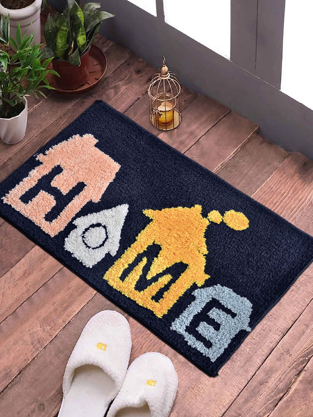 FABINALIV FABINALIV Navy Blue & Yellow Geometric Anti-Skid Doormats