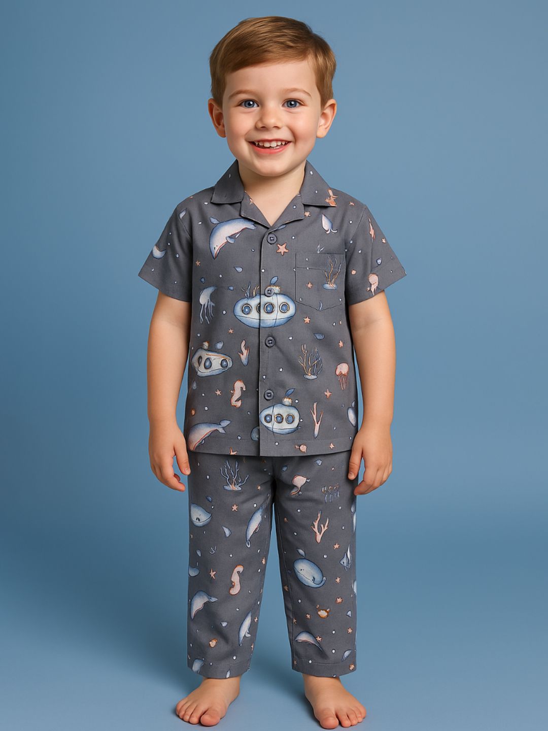 NAUTI KIDZ Pure Woven Cotton Night Suit Set