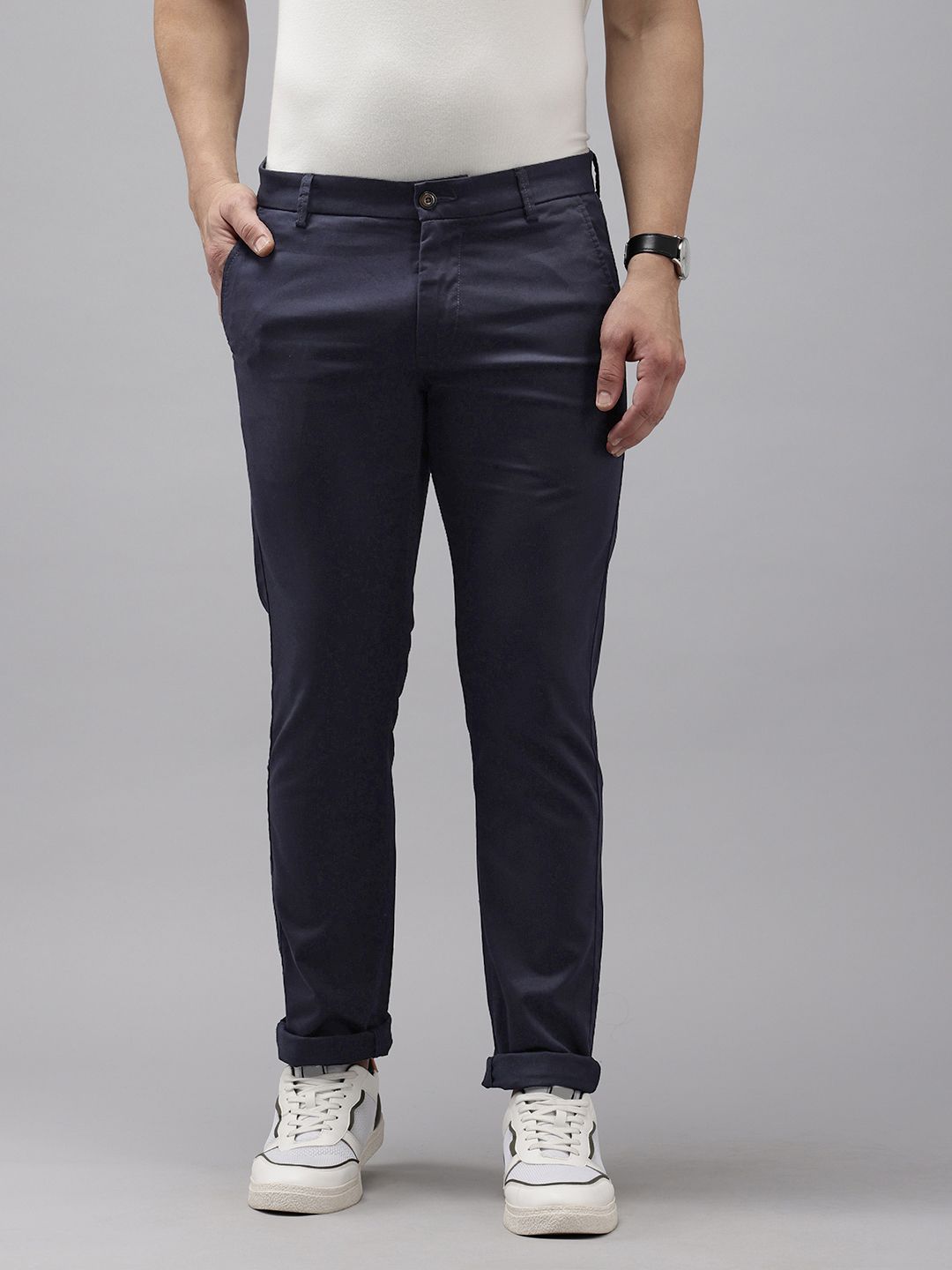 Arrow Men Textured Bronson Slim Fit Low-Rise Trousers