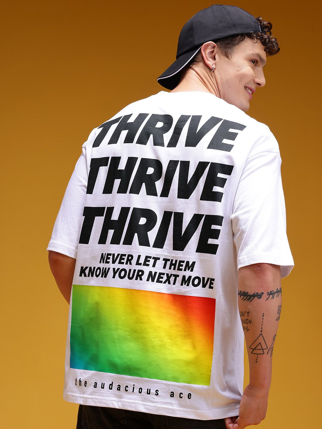 HERE&NOW Printed Drop-Shoulder Sleeves Pure Cotton Relaxed T-shirt