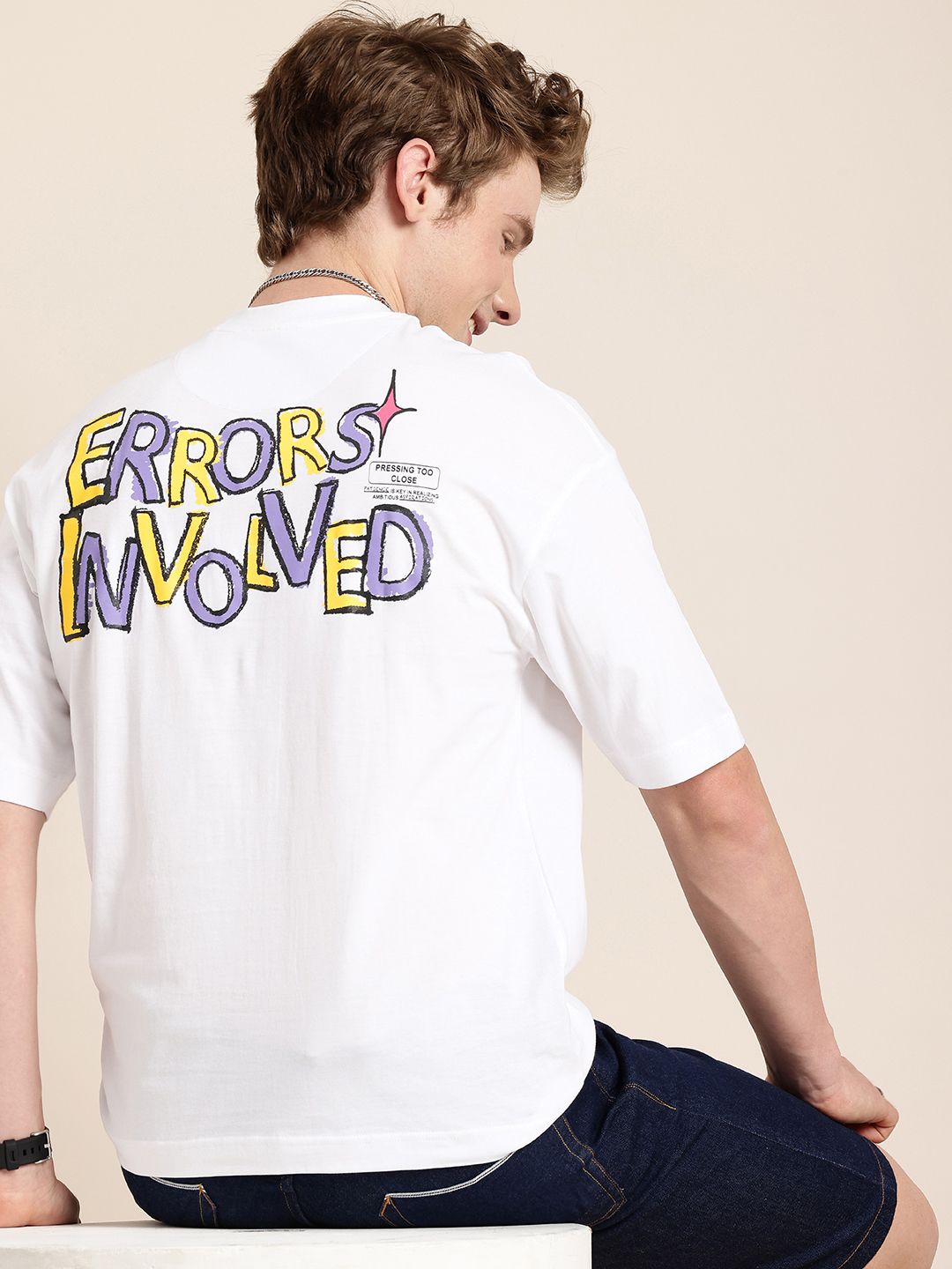 HERE&NOW Oversized Fit Typography Printed Pure Cotton T-shirt