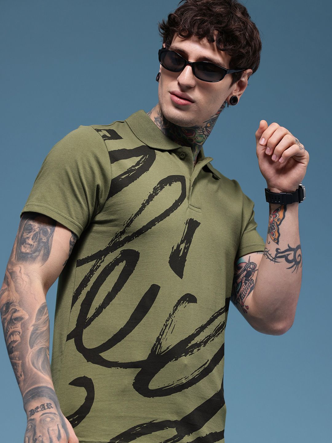 HERE&NOW Printed Polo Collar Pure Cotton T-shirt
