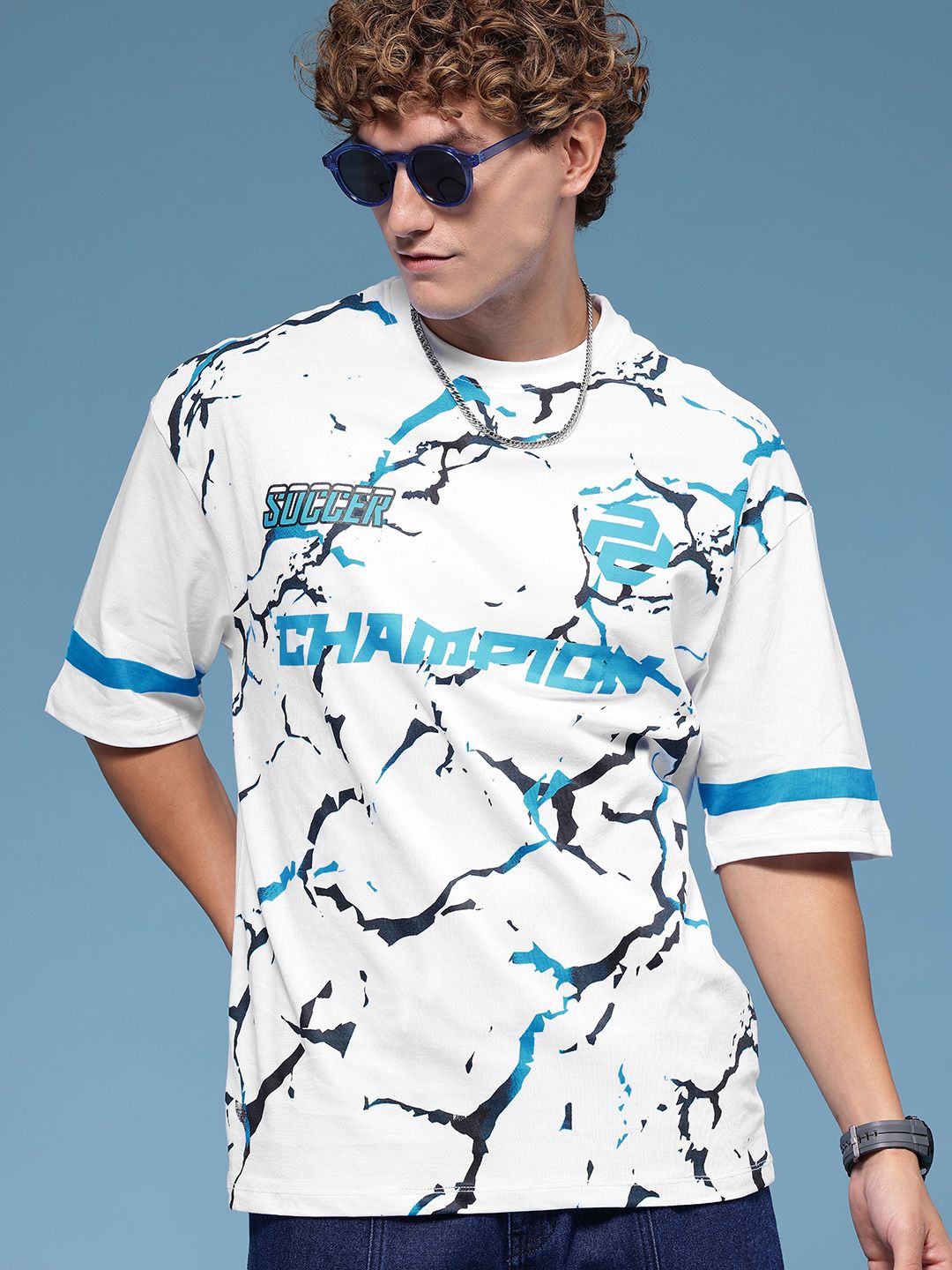HERE&NOW Printed Pure Cotton Oversized Longline T-shirt