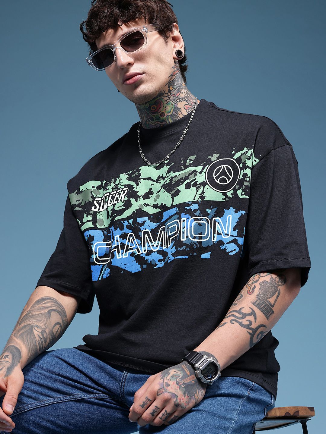 HERE&NOW Pure Cotton Abstract Printed Relaxed Fit T-shirt