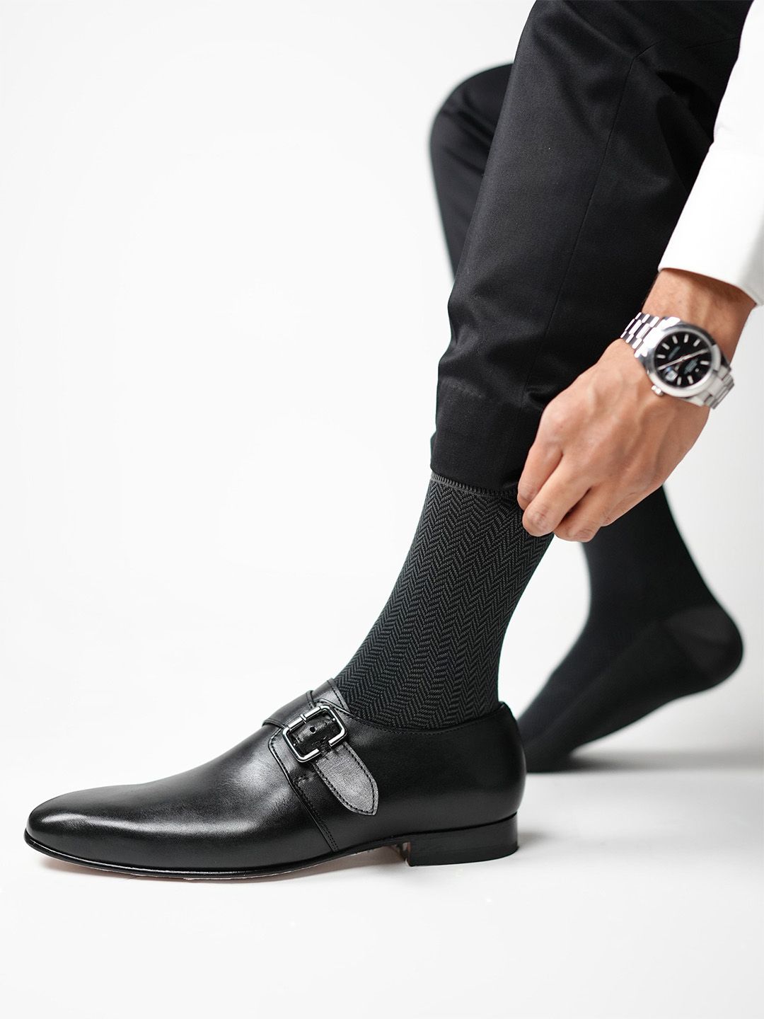 Theater Men Grey Mercerized Cotton Formal Socks