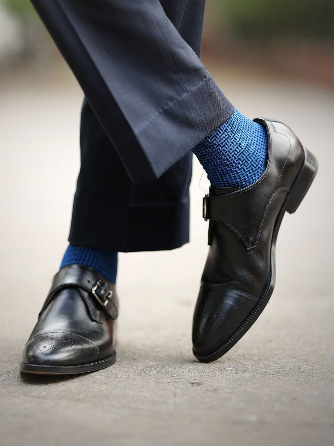 Theater Men Blue Mercerized Cotton Formal Socks