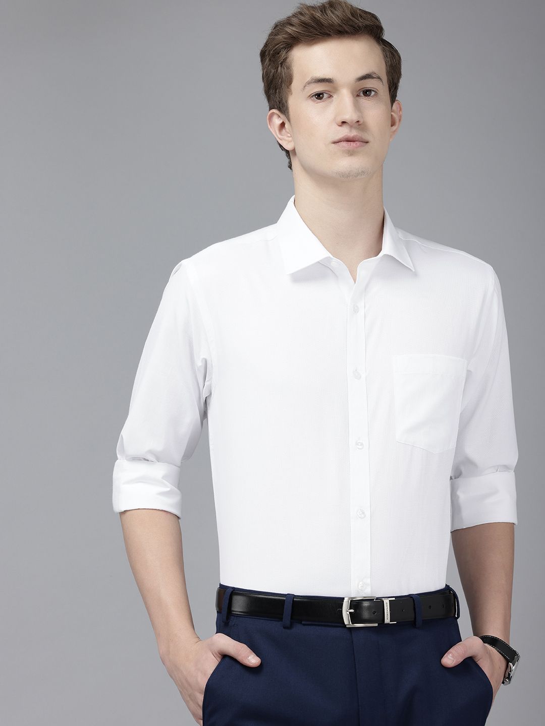 Park Avenue Self Design Slim Fit Textured Formal Shirt