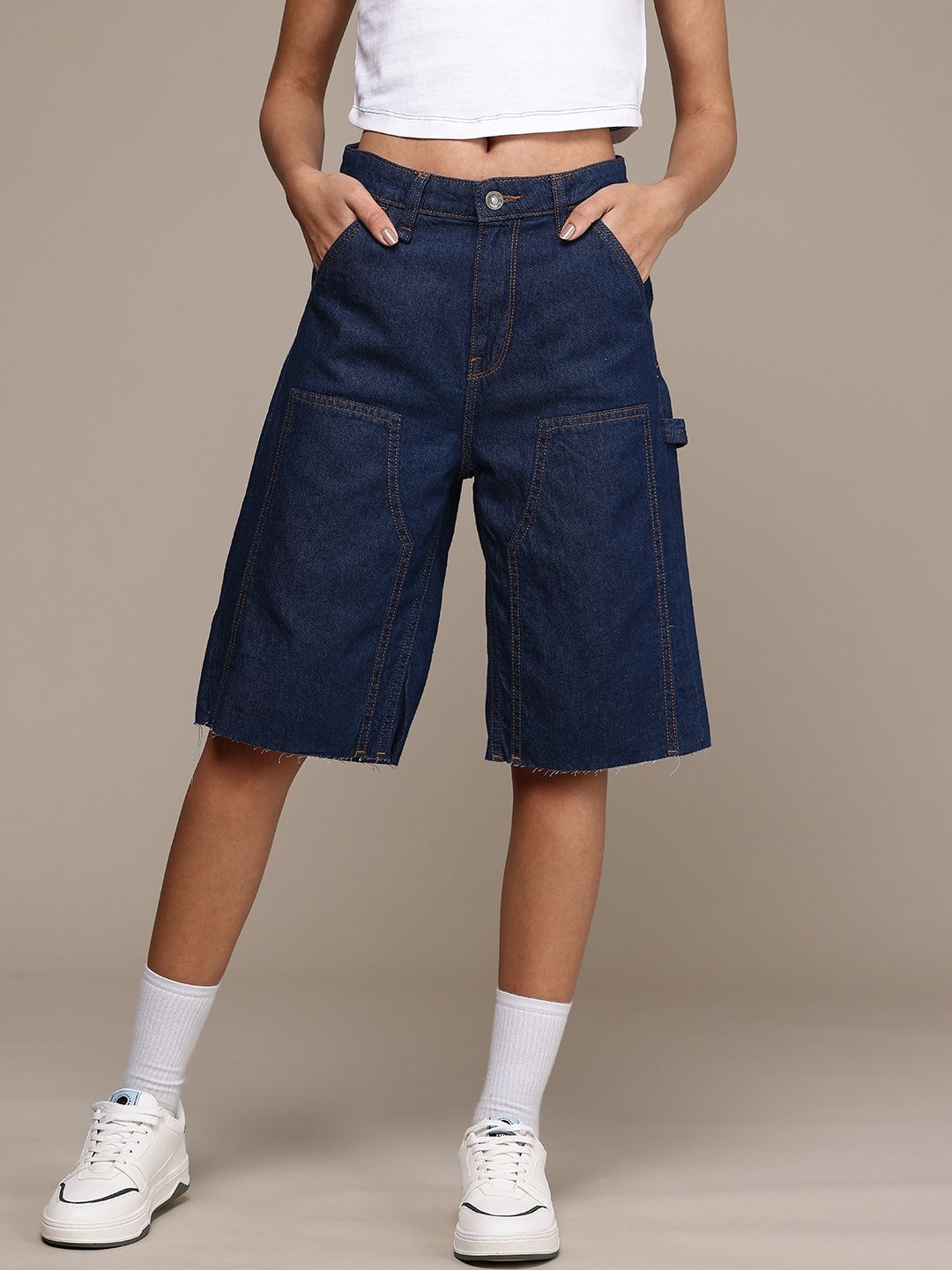 Buy The Roadster Life Co. Women Pure Cotton High-Rise Demin Jorts