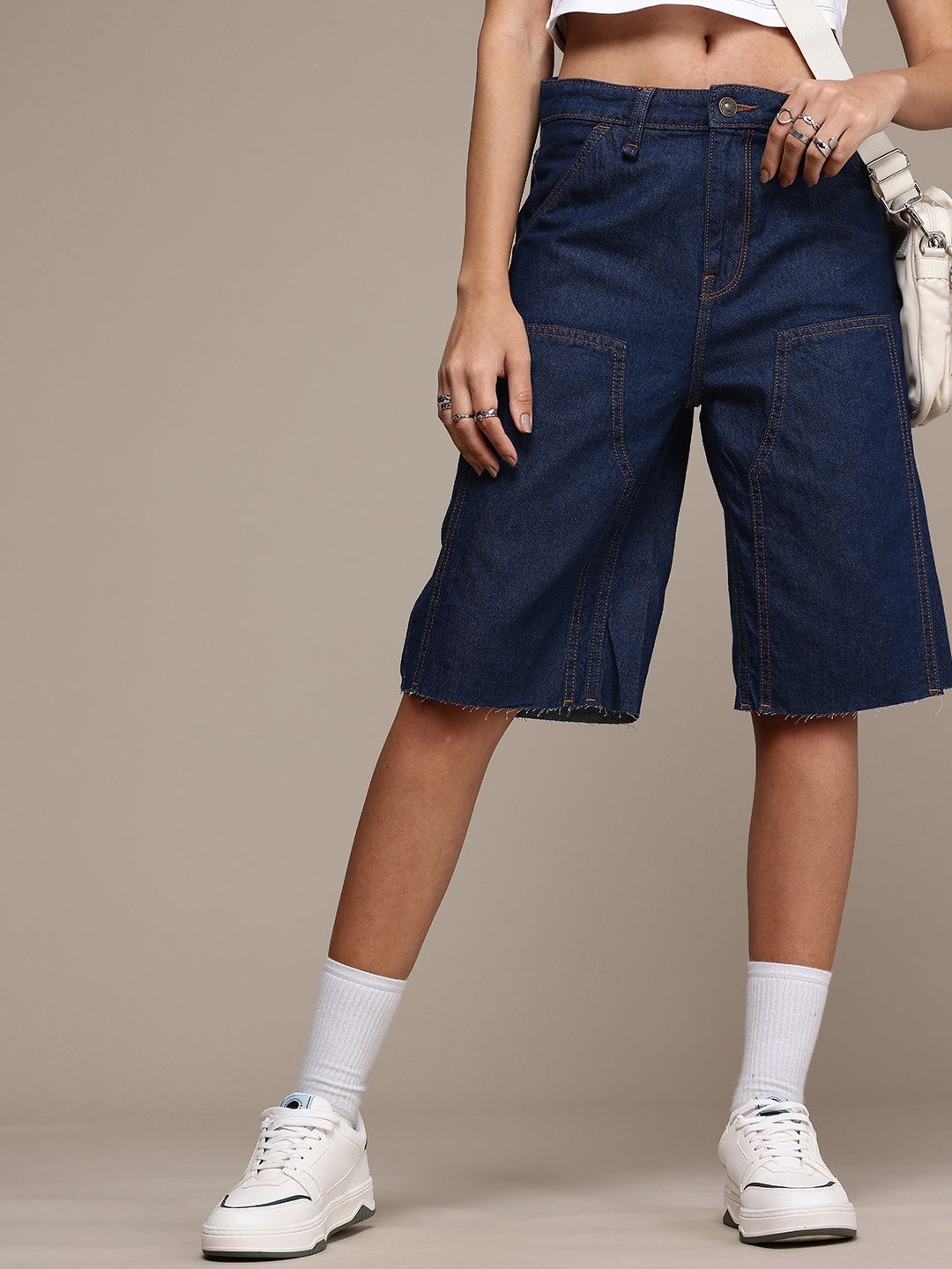 Buy The Roadster Life Co. Women Pure Cotton High-Rise Demin Jorts