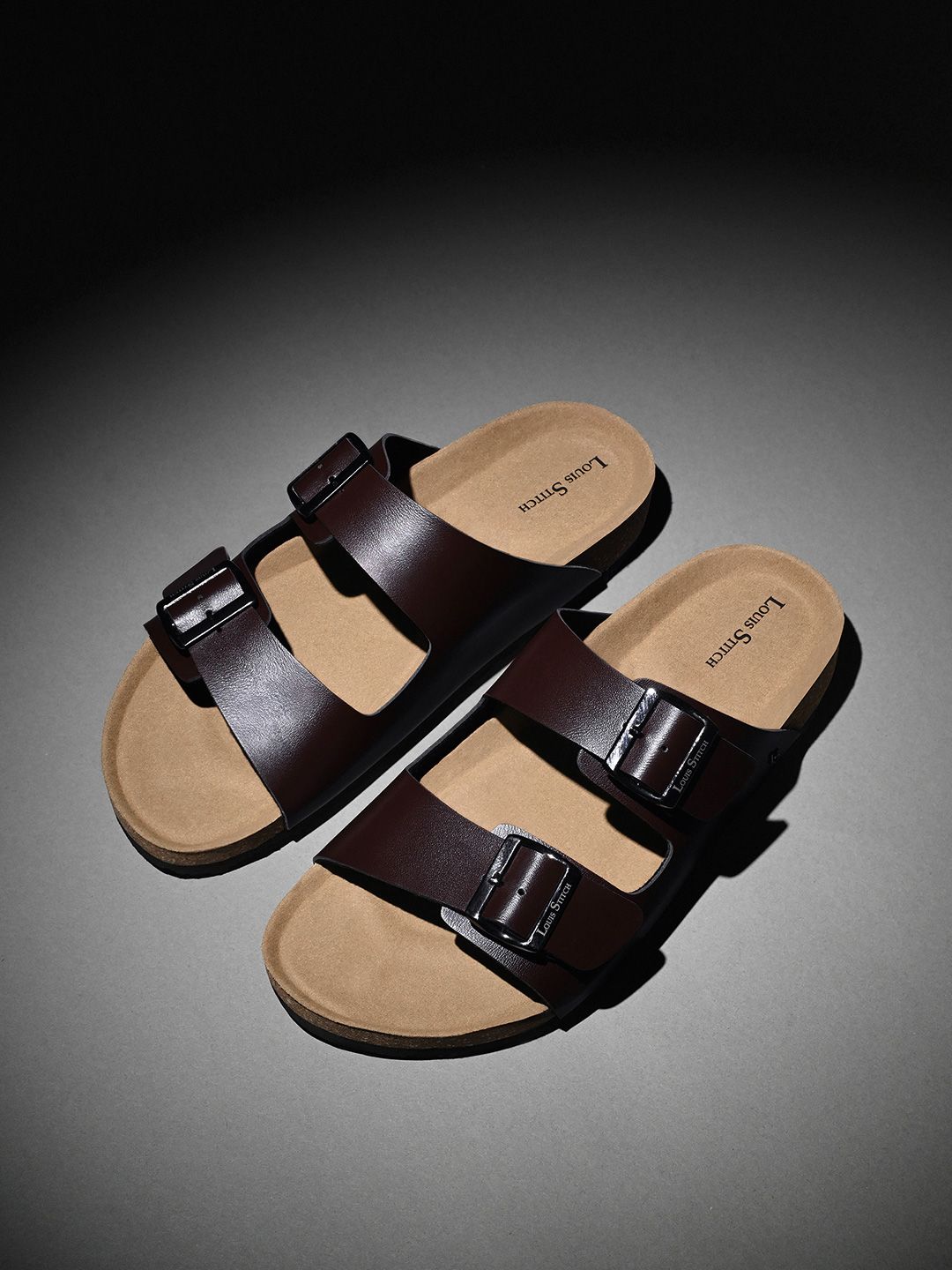 LOUIS STITCH Men Lightweight Open Toe Double Strap Slip on Cork Sandal