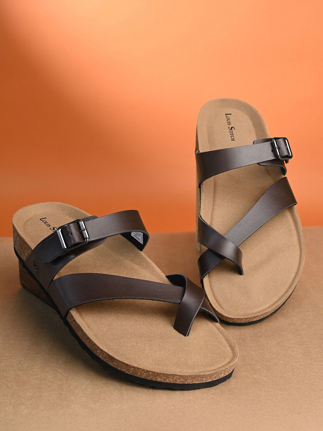 LOUIS STITCH Men Lightweight Open Toe ring Slip-on Cork Sandal