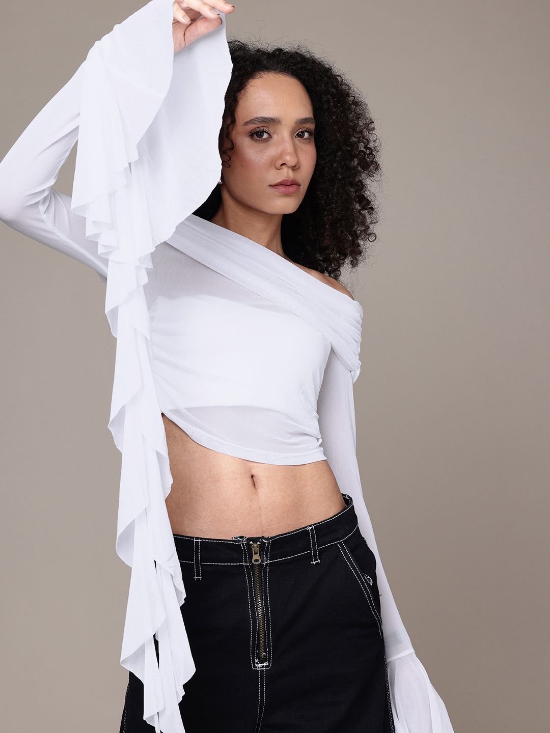 Buy The Roadster Life Co. Off-Shoulder Ruffled Mesh Sheer Bandage