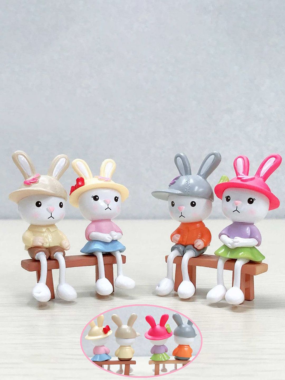 Spiaty White 4 Pieces long-legged Bunny Mini Figurine Showpiece deal from myntra