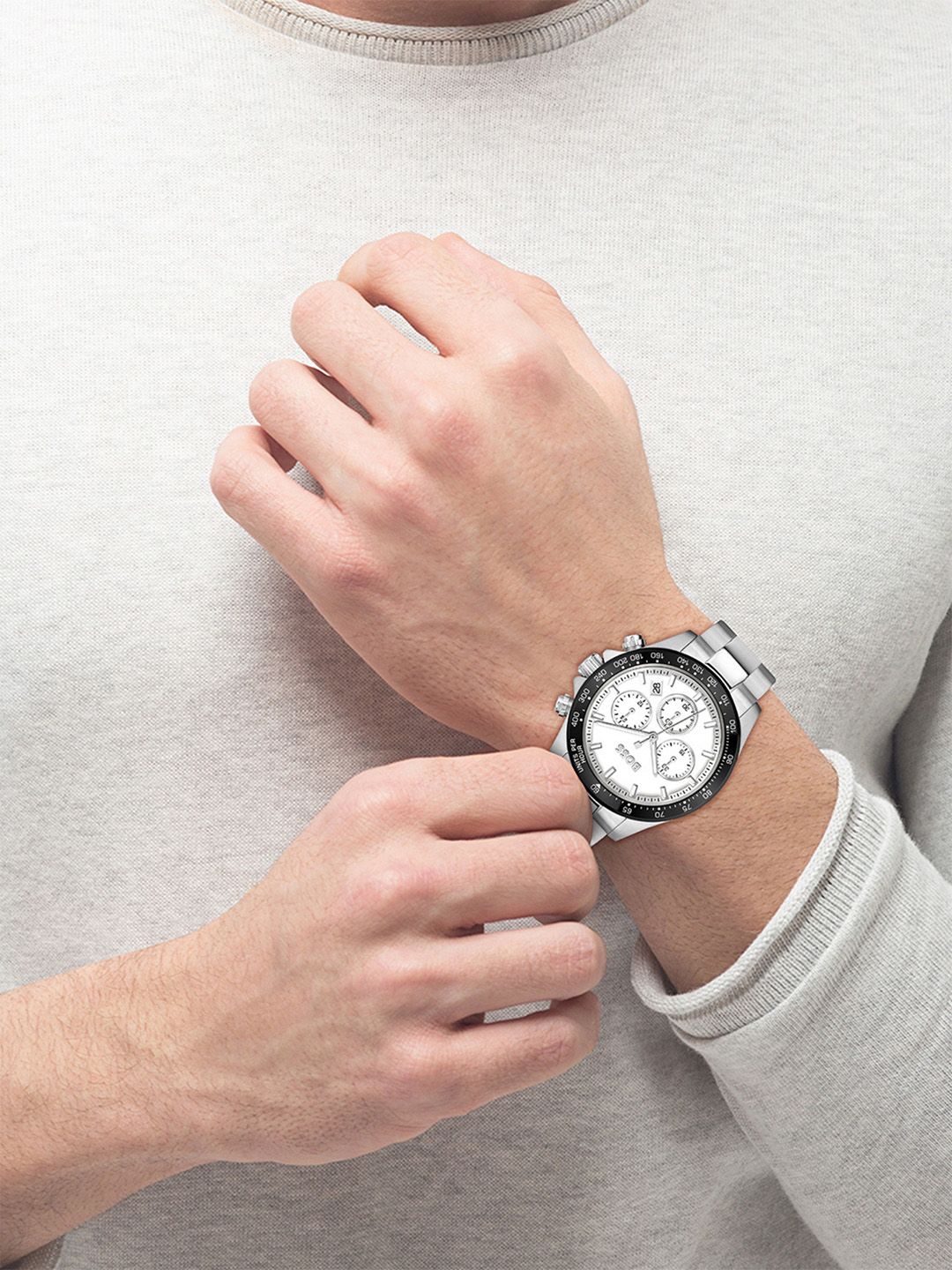 BOSS Orologio Uomo HERO Cronografo Quarzo, Cinturino In Acciaio Inox Argentato, Cassa 43mm, Quadrante Bianco, 50m防水
