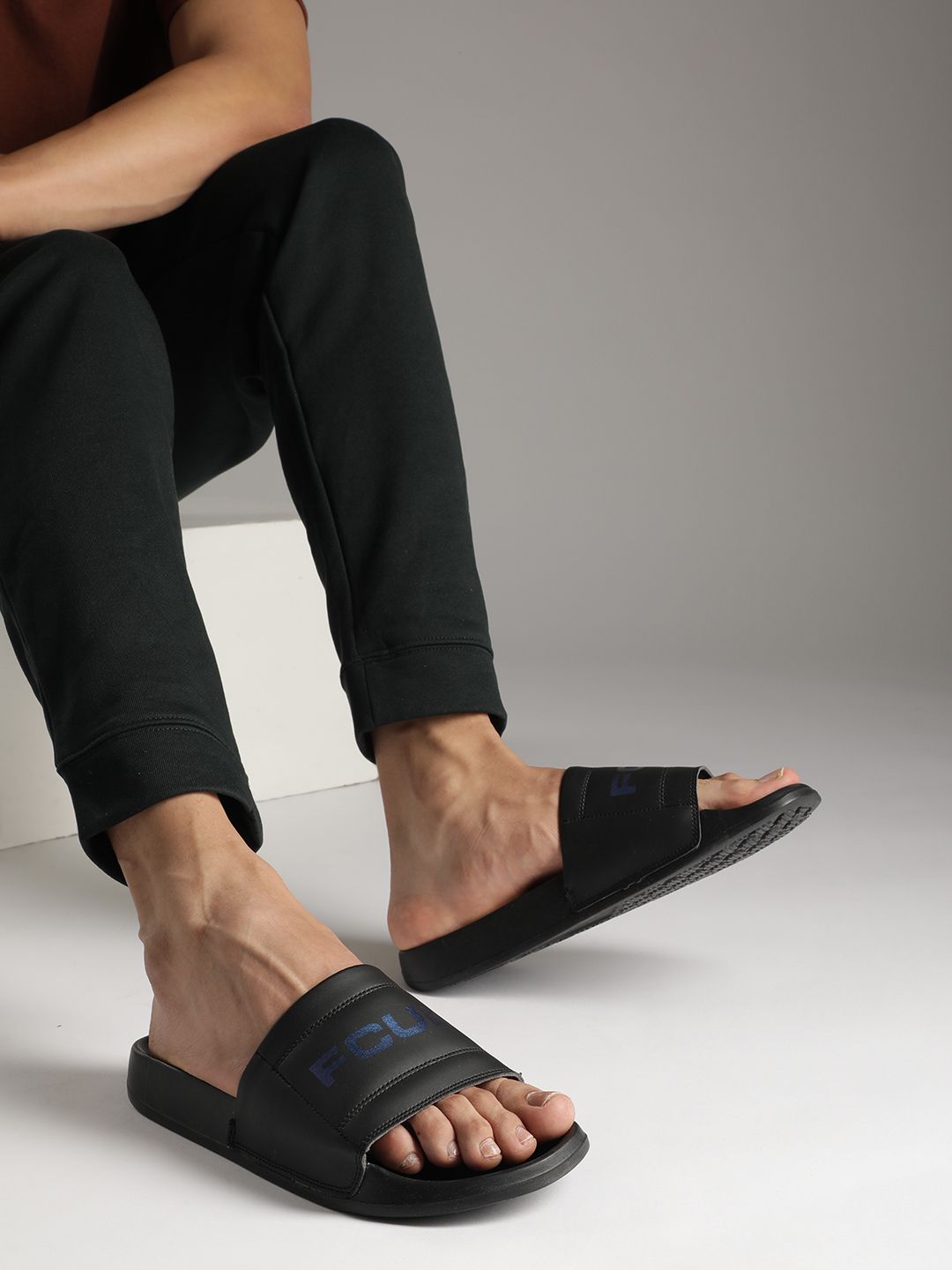 FCUK Men Brand Logo Printed Sliders