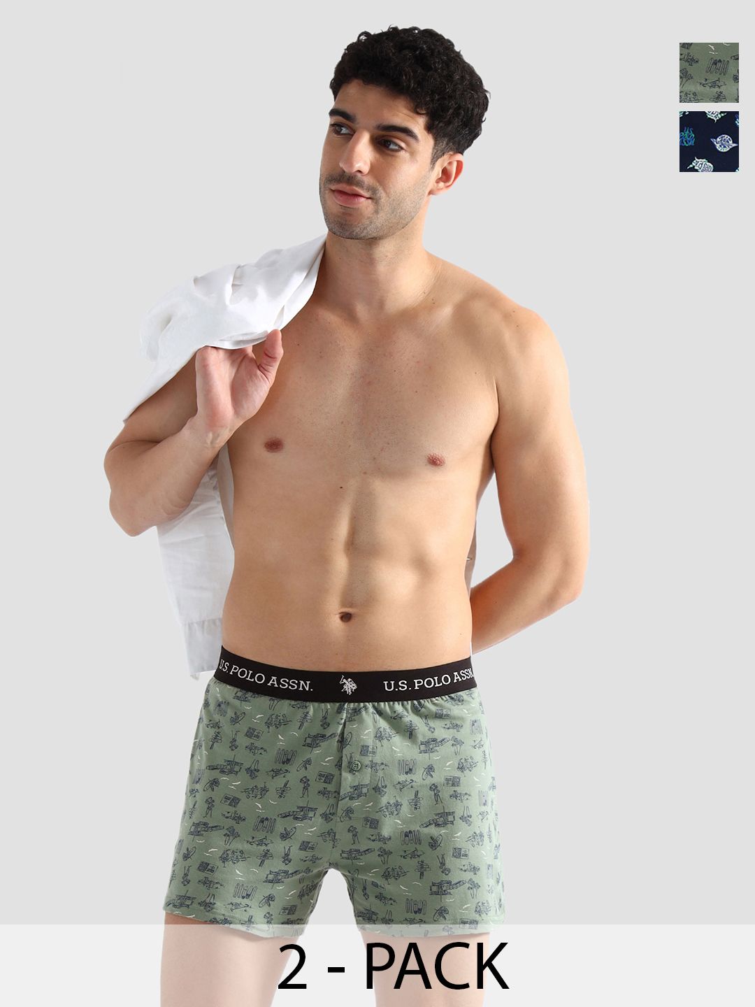 U.S. Polo Assn. Pack Of 2 Printed Pure Cotton Mid-Rise BoxersOEX09-ND0-P2
