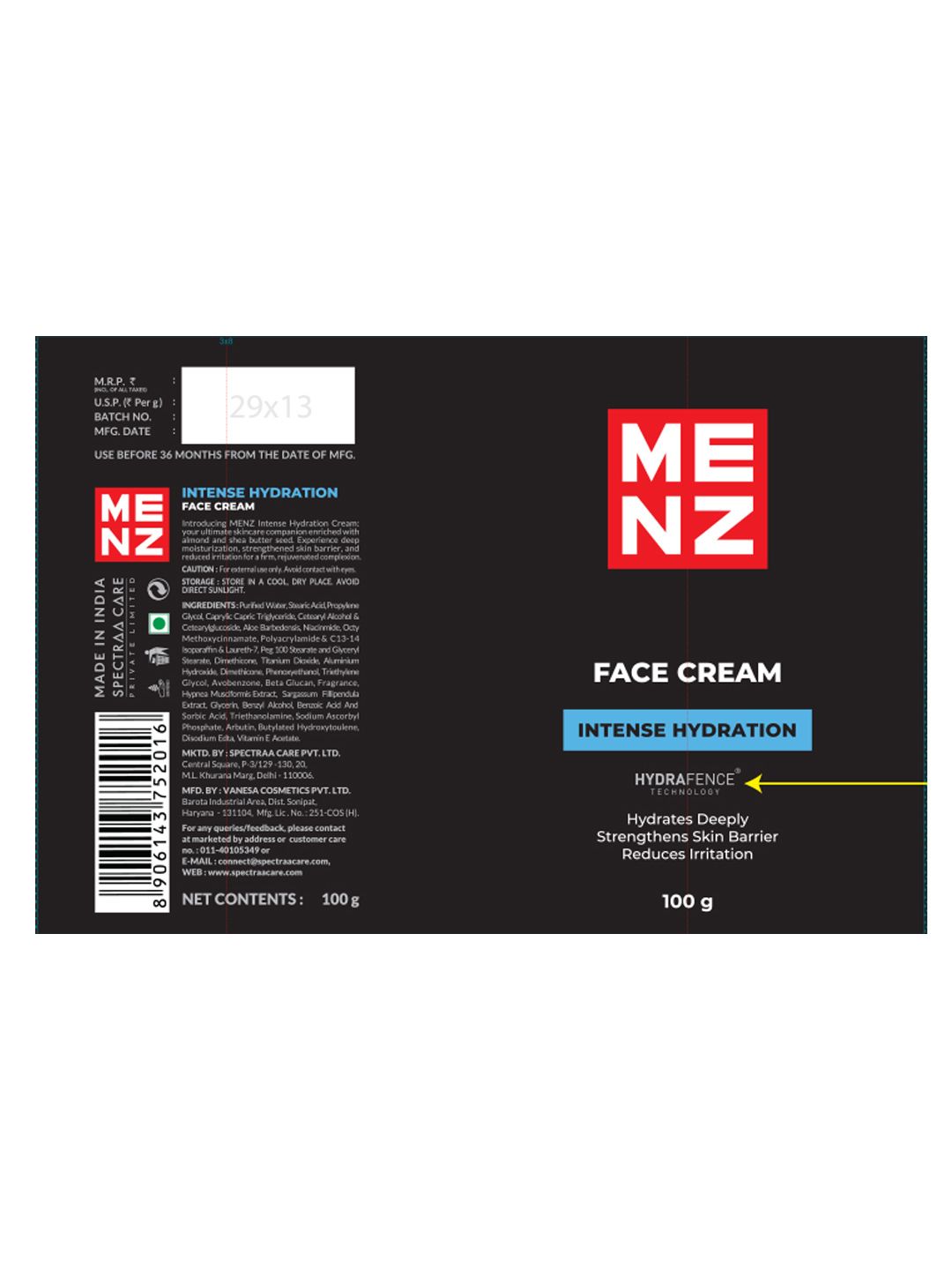 Buy MENZ Intense Hydration Face Cream Enriched with Almond & Shea