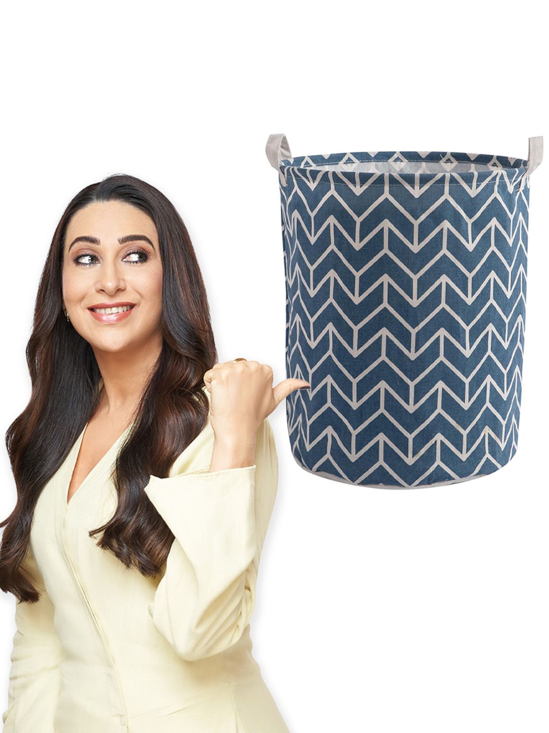 HOKIPO White & Blue Printed Foldable Laundry Bag - 43 L