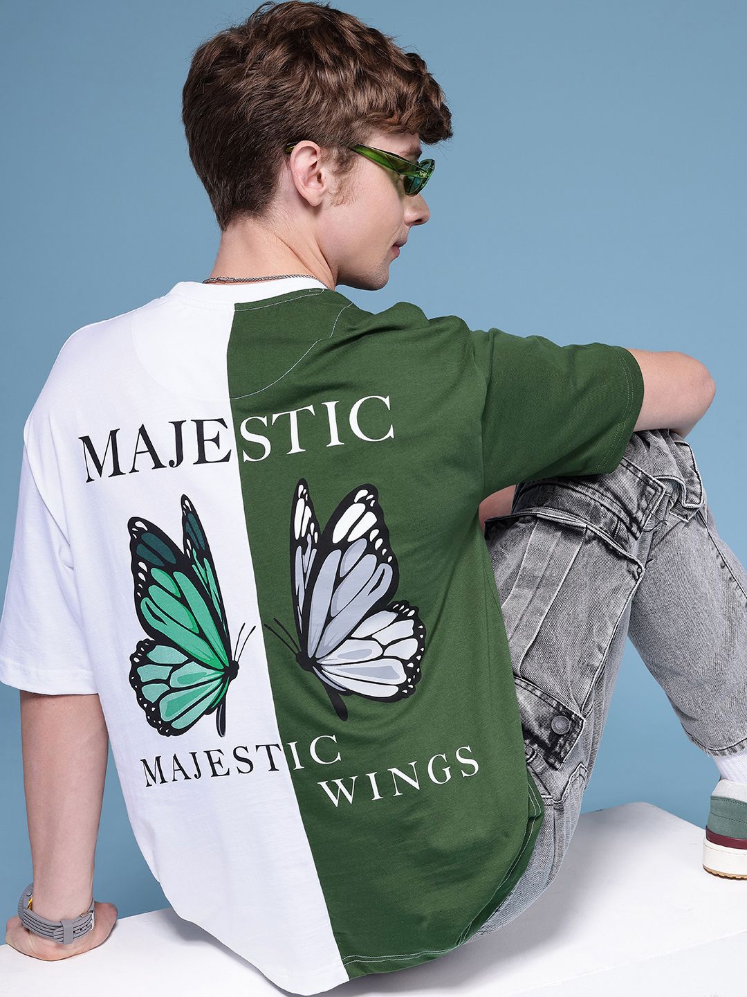 HERE&NOW Printed Drop-Shoulder Sleeves Oversized Pure Cotton T-shirt