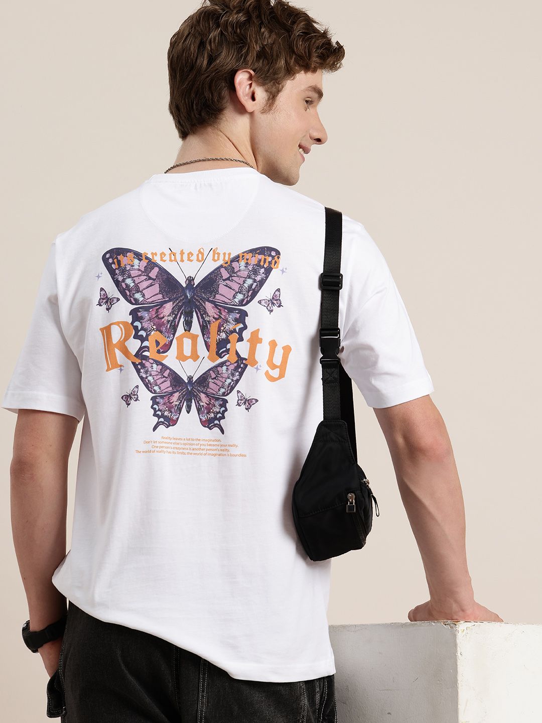 HERE&NOW Printed Drop-Shoulder Sleeves Oversized Fit Pure Cotton T-shirt