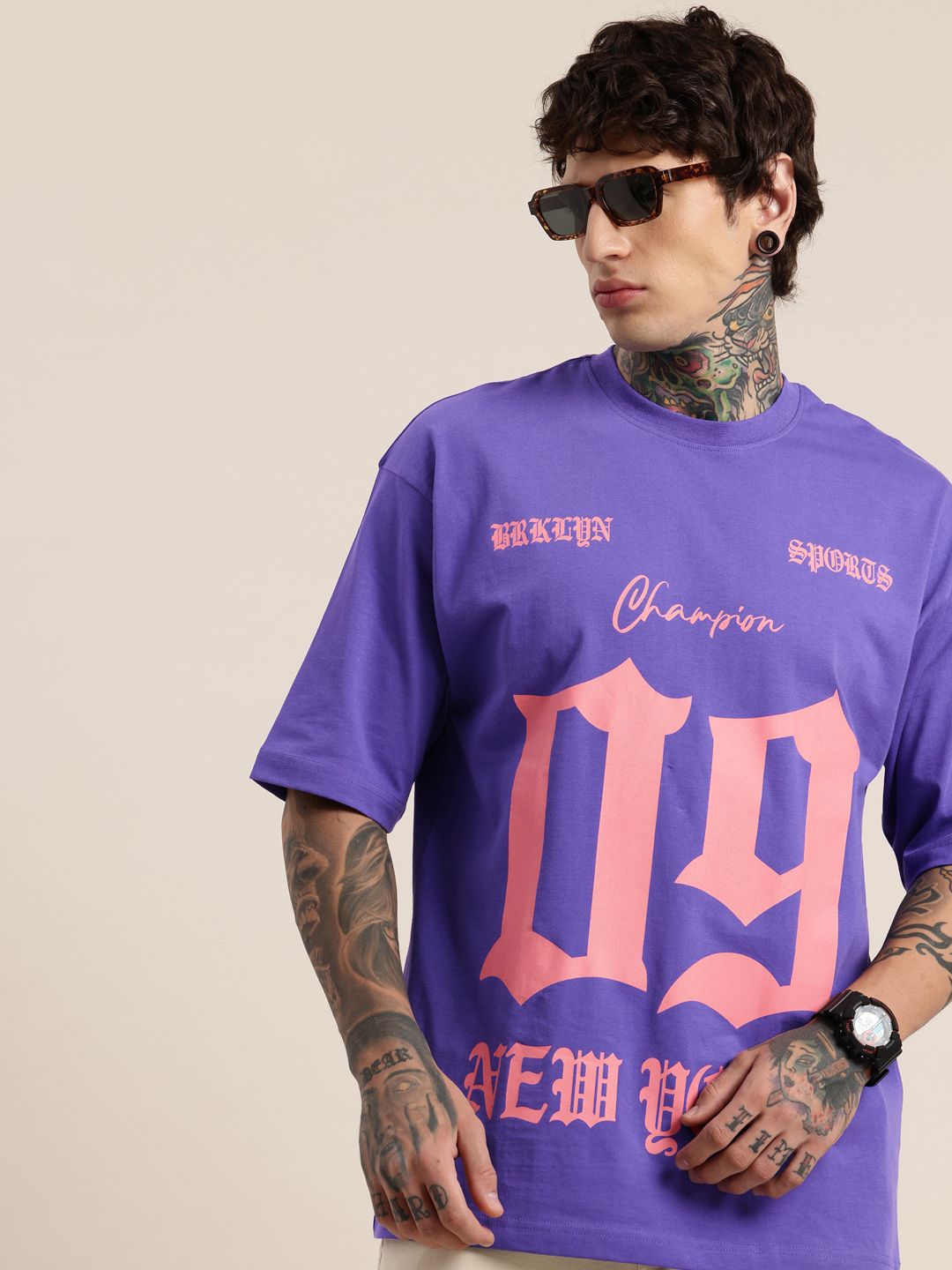 HERE&NOW Varsity Printed Relaxed Fit Pure Cotton T-shirt