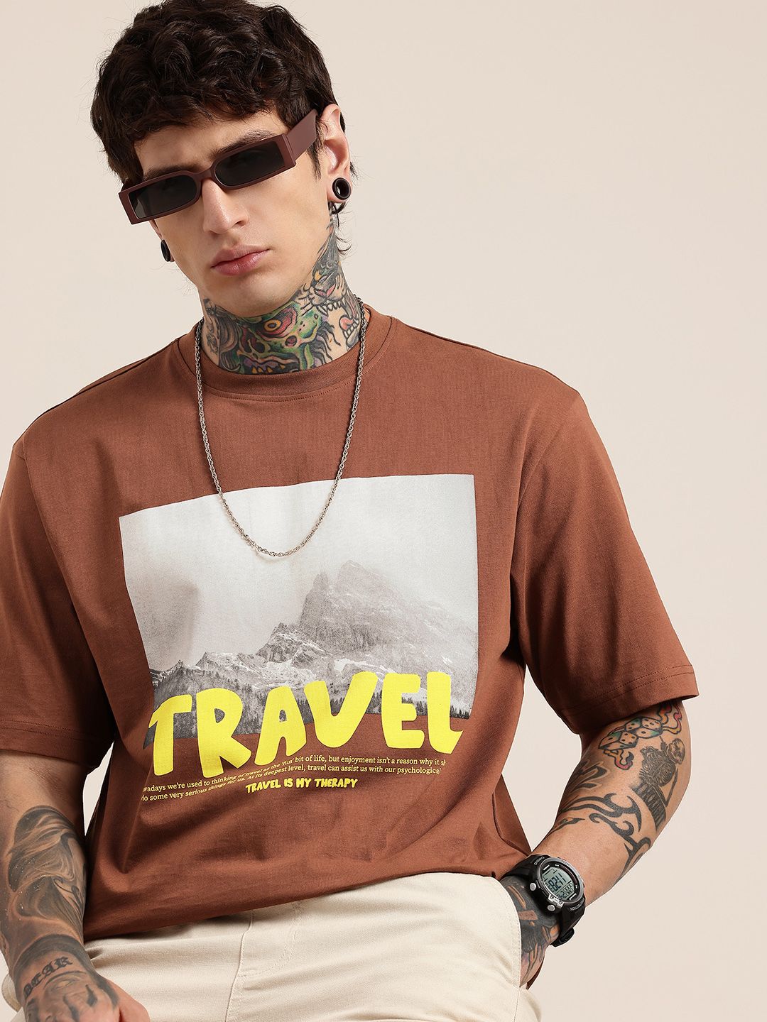 HERE&NOW Relaxed Fit Graphic Printed Pure Cotton T-shirt