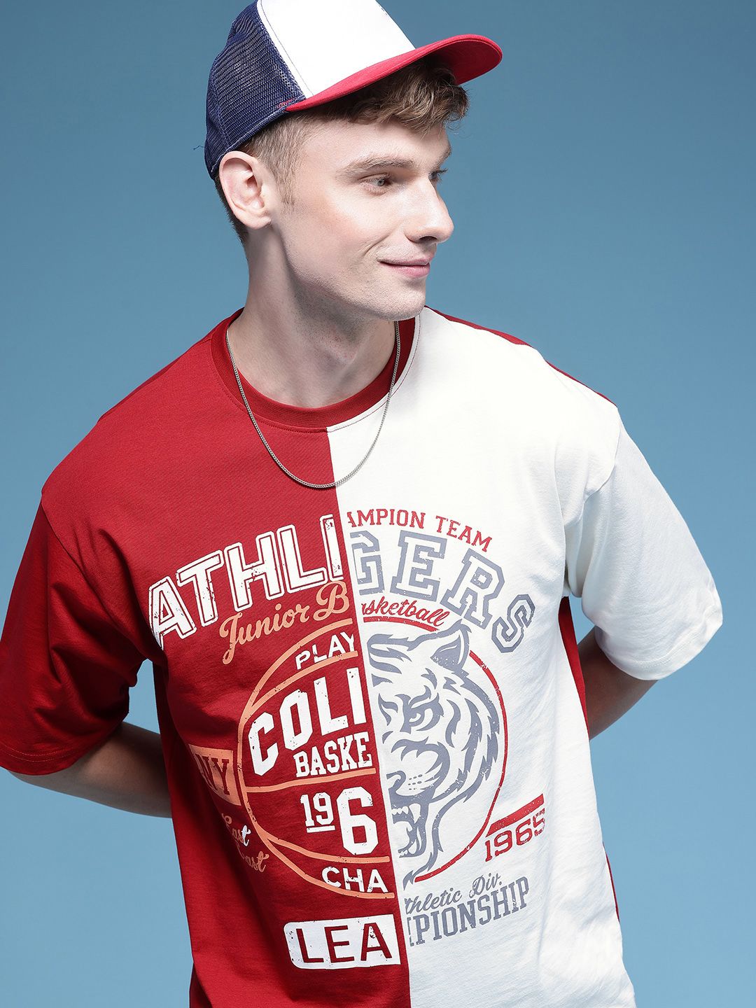 HERE&NOW Typography Printed Drop-Shoulder Sleeves Pure Cotton Oversized T-shirt