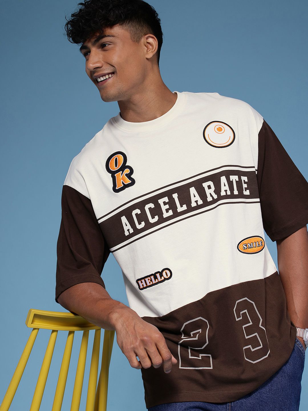 HERE&NOW Relaxed Fit Typography Printed Applique Pure Cotton T-shirt