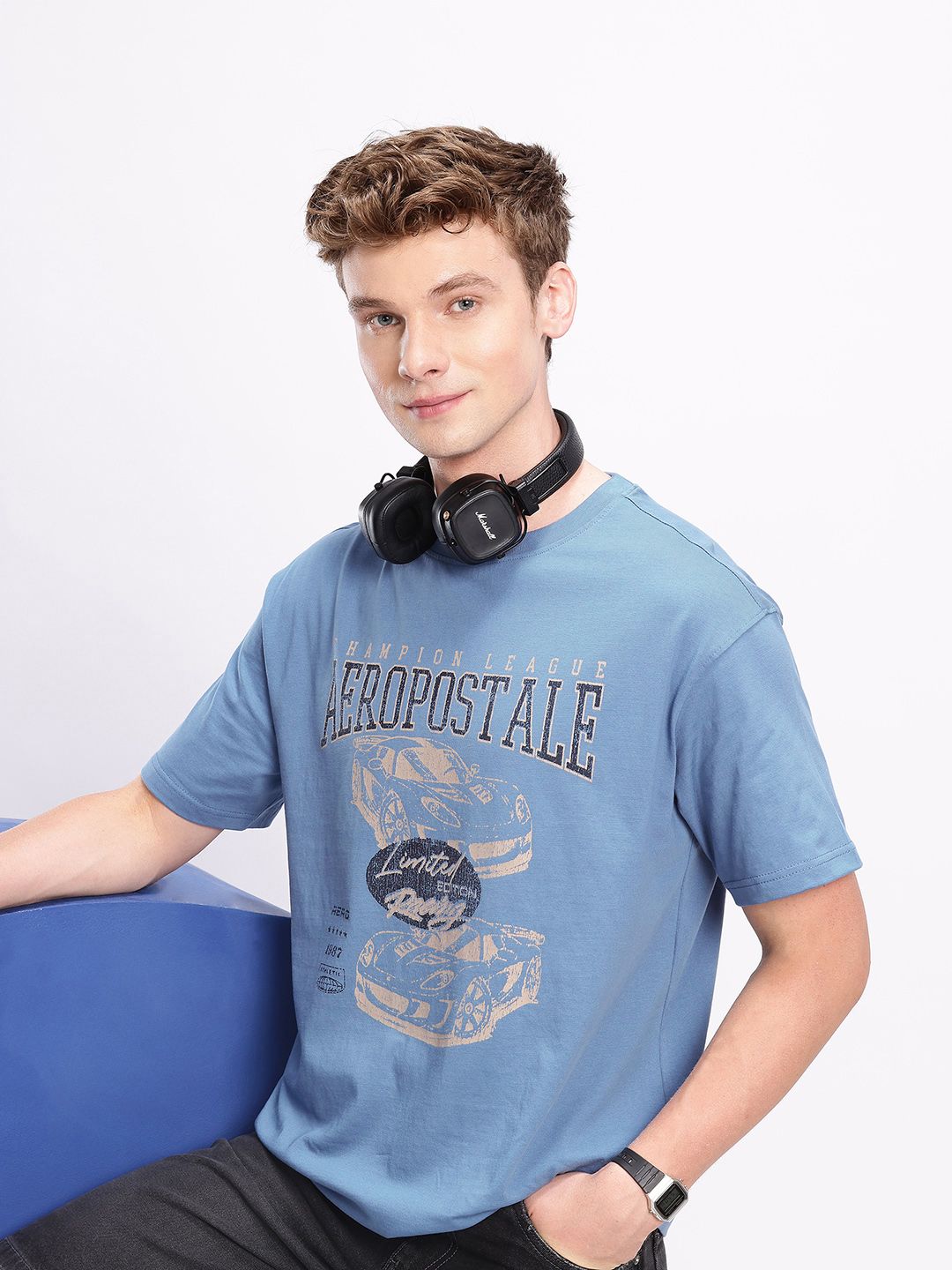 Aeropostale Brand Logo Printed Drop-Shoulder Sleeves Pure Cotton T-shirt
