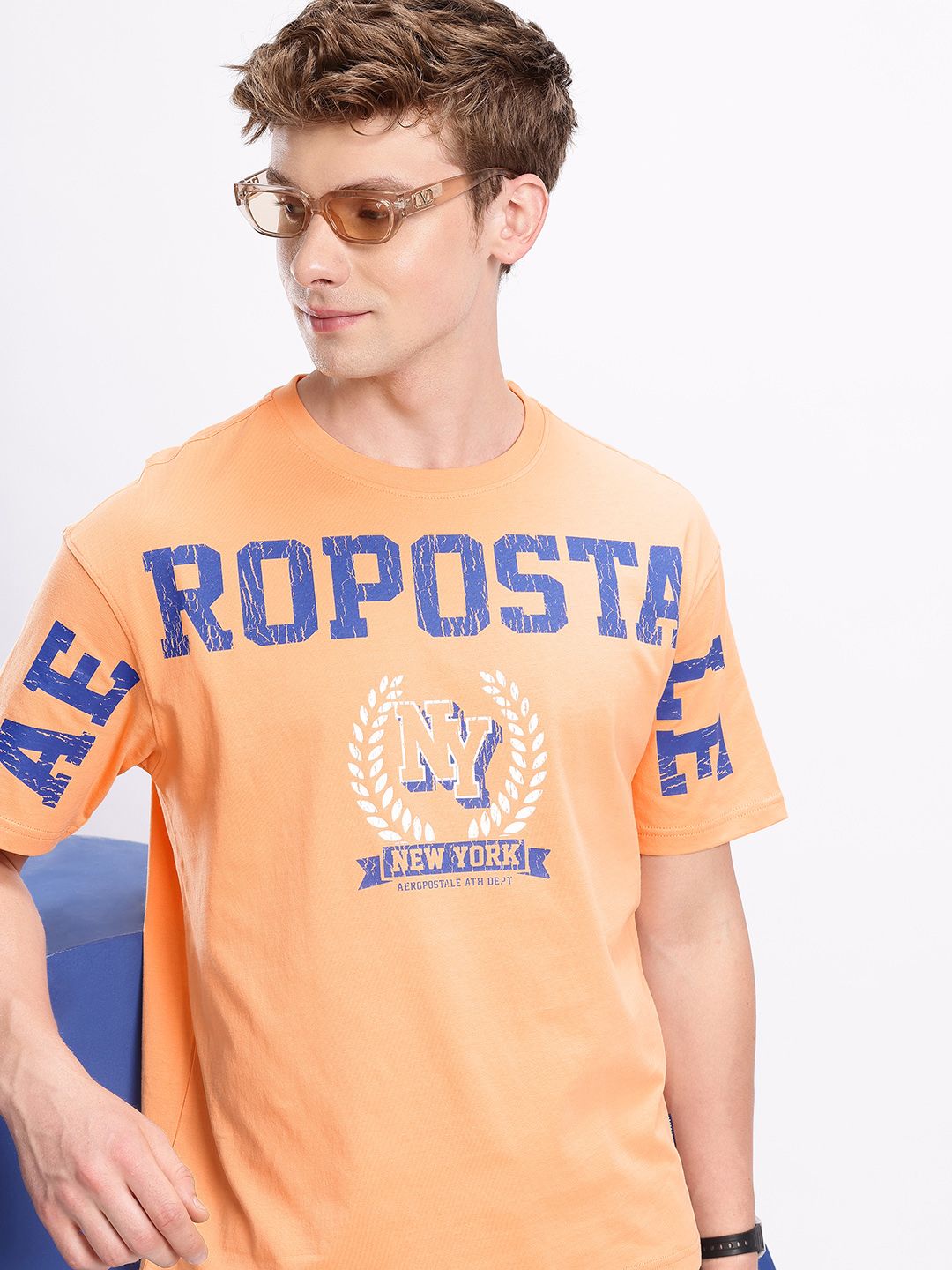 Aeropostale Brand Logo Printed Drop-Shoulder Sleeves Pure Cotton T-shirt