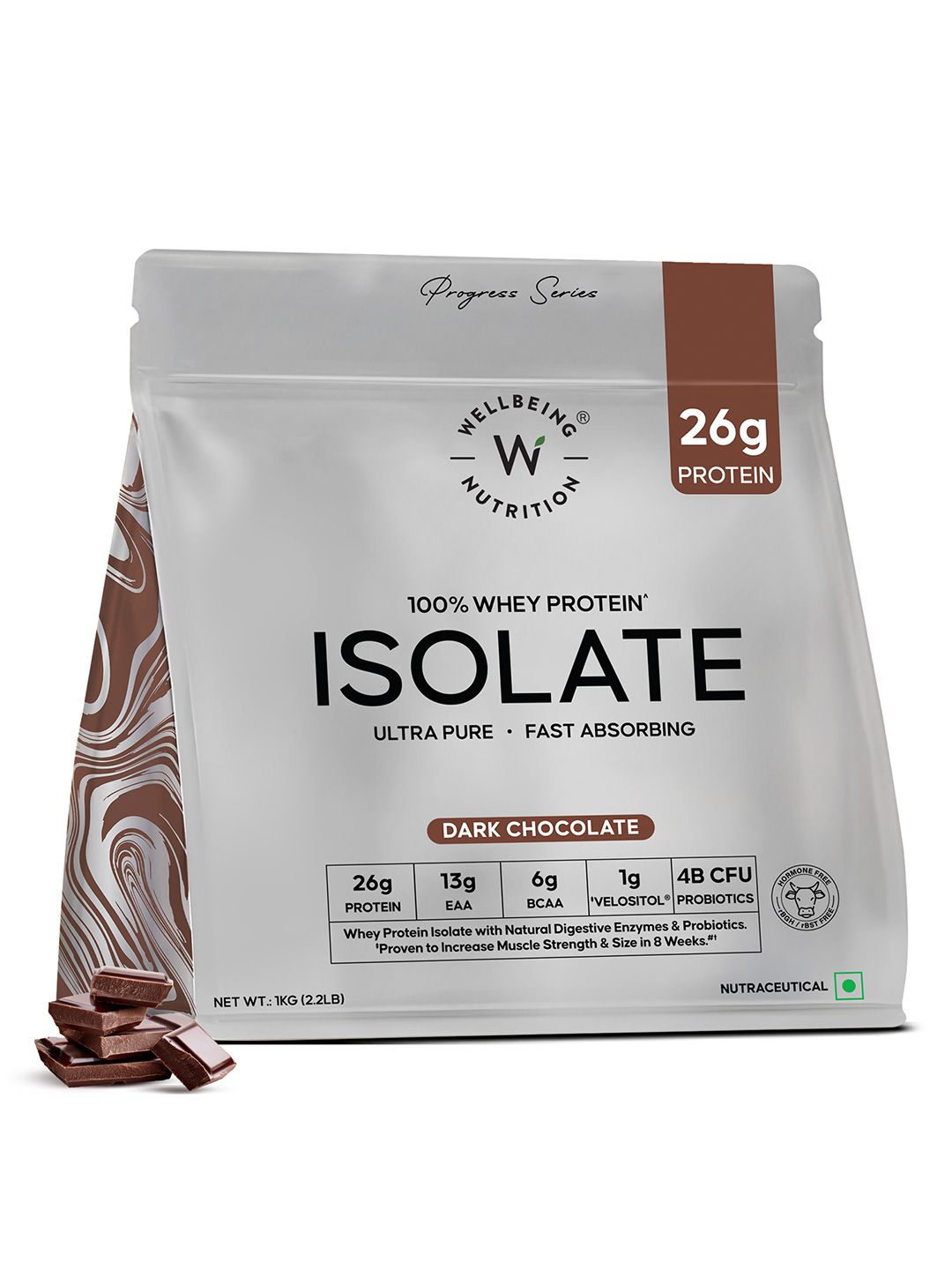 Wellbeing Nutrition Wellbeing Nutrition Whey Protein Isolate, 26g Protein 4B CFU Probiotics Dark Chocolate-1kg