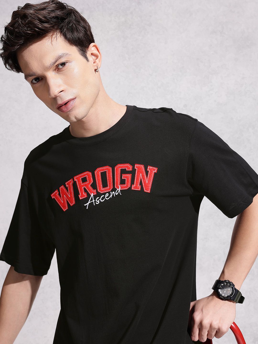 WROGN Brand Logo Applique Drop-Shoulder Sleeves Pure Cotton Oversized T-shirt