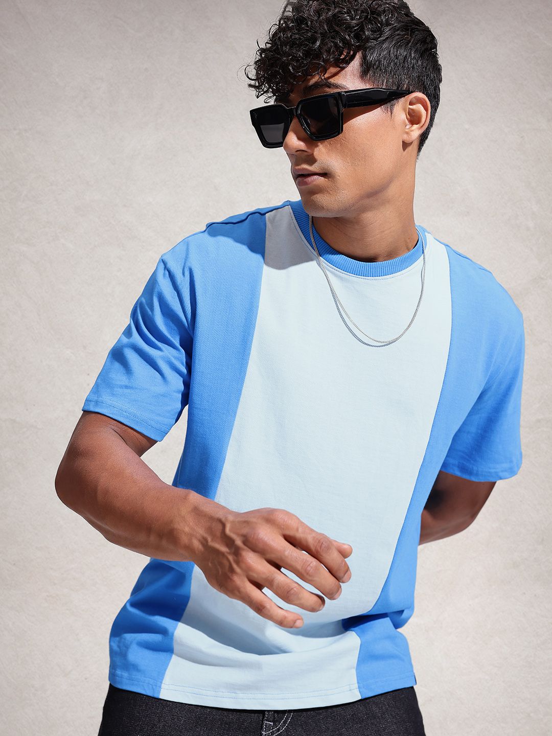 WROGN Colourblocked Drop-Shoulder Sleeves Cotton Oversized T-shirt