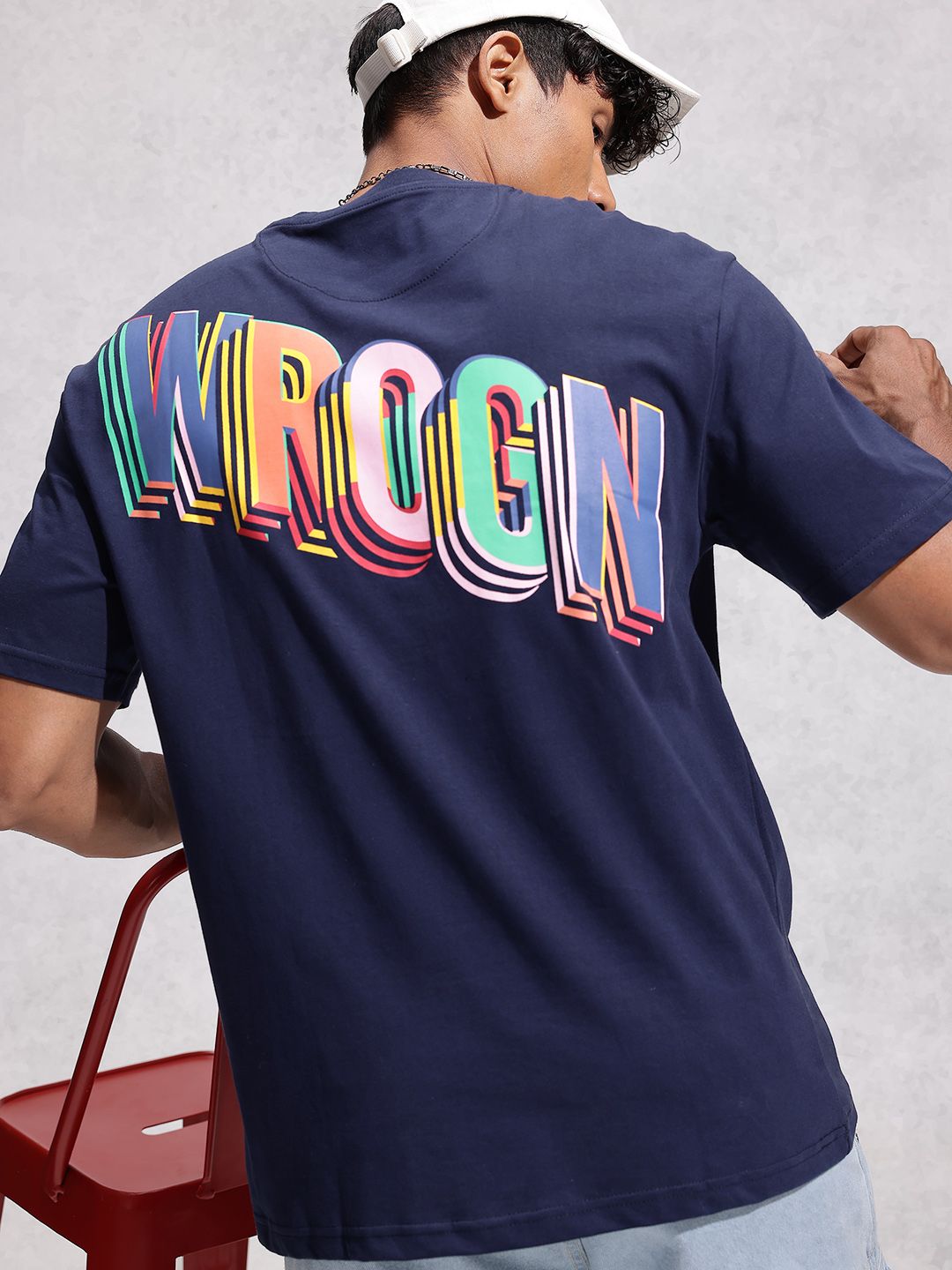 WROGN Pure Cotton Brand Logo Printed Oversized T-shirt