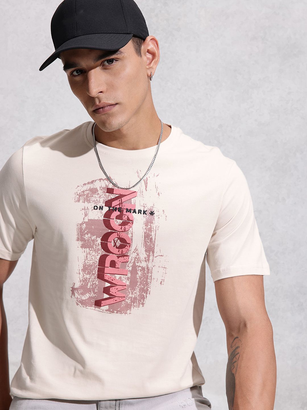 WROGN Brand Logo Printed  Cotton Regular Fit T-shirt