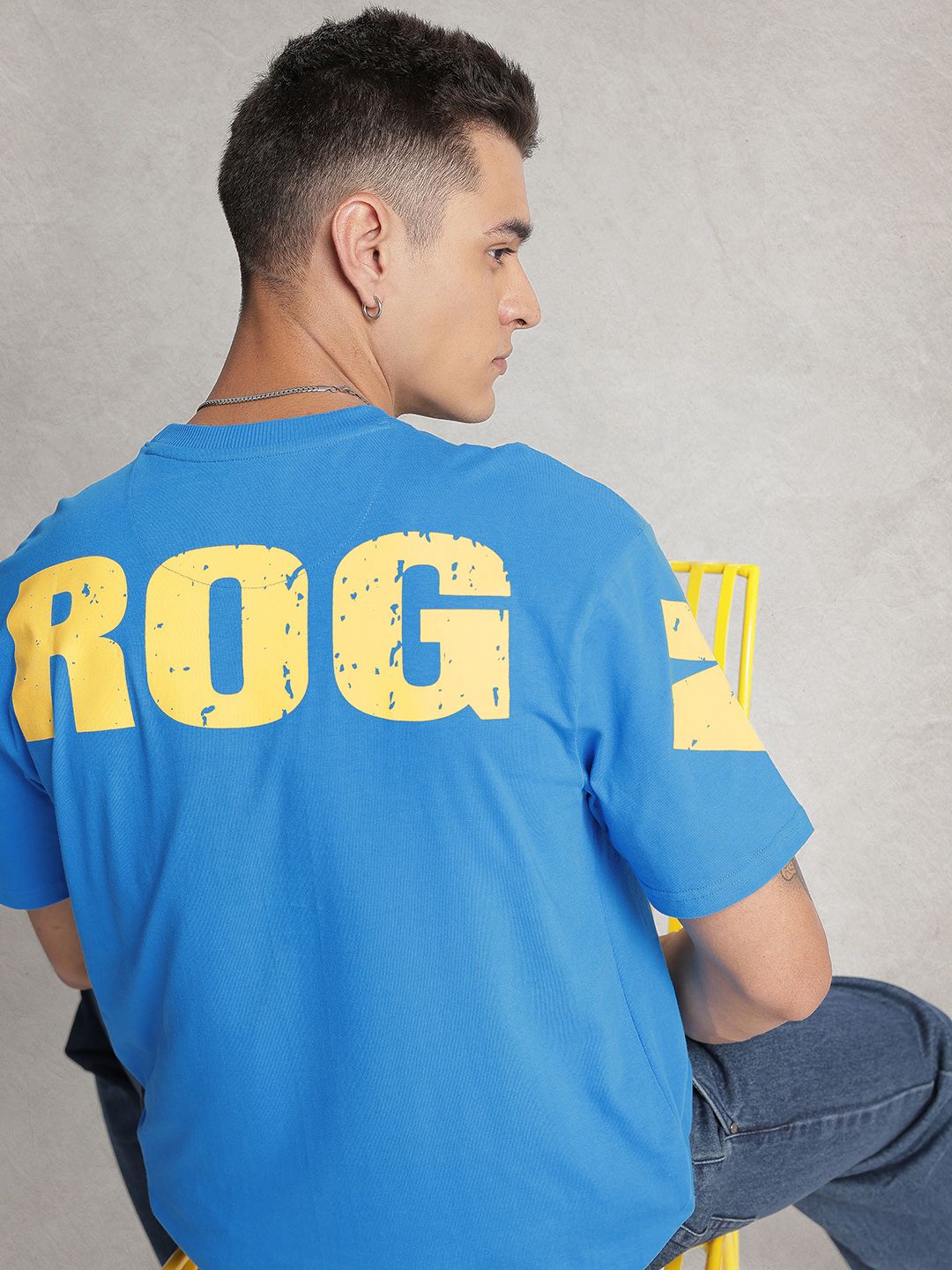 WROGN Printed Drop-Shoulder Sleeves Oversized  Cotton T-shirt