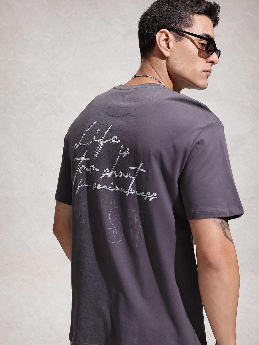 WROGN Typography Printed Drop-Shoulder Sleeves Oversized  Cotton T-shirt