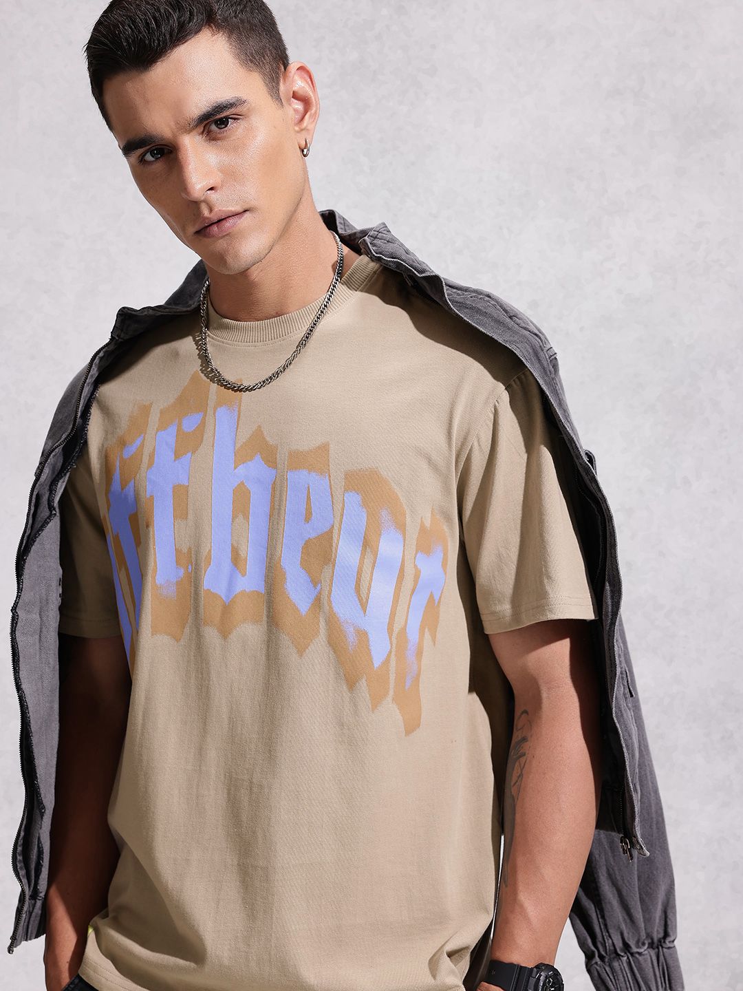 WROGN Oversized Fit Typography Printed Pure Cotton T-shirt